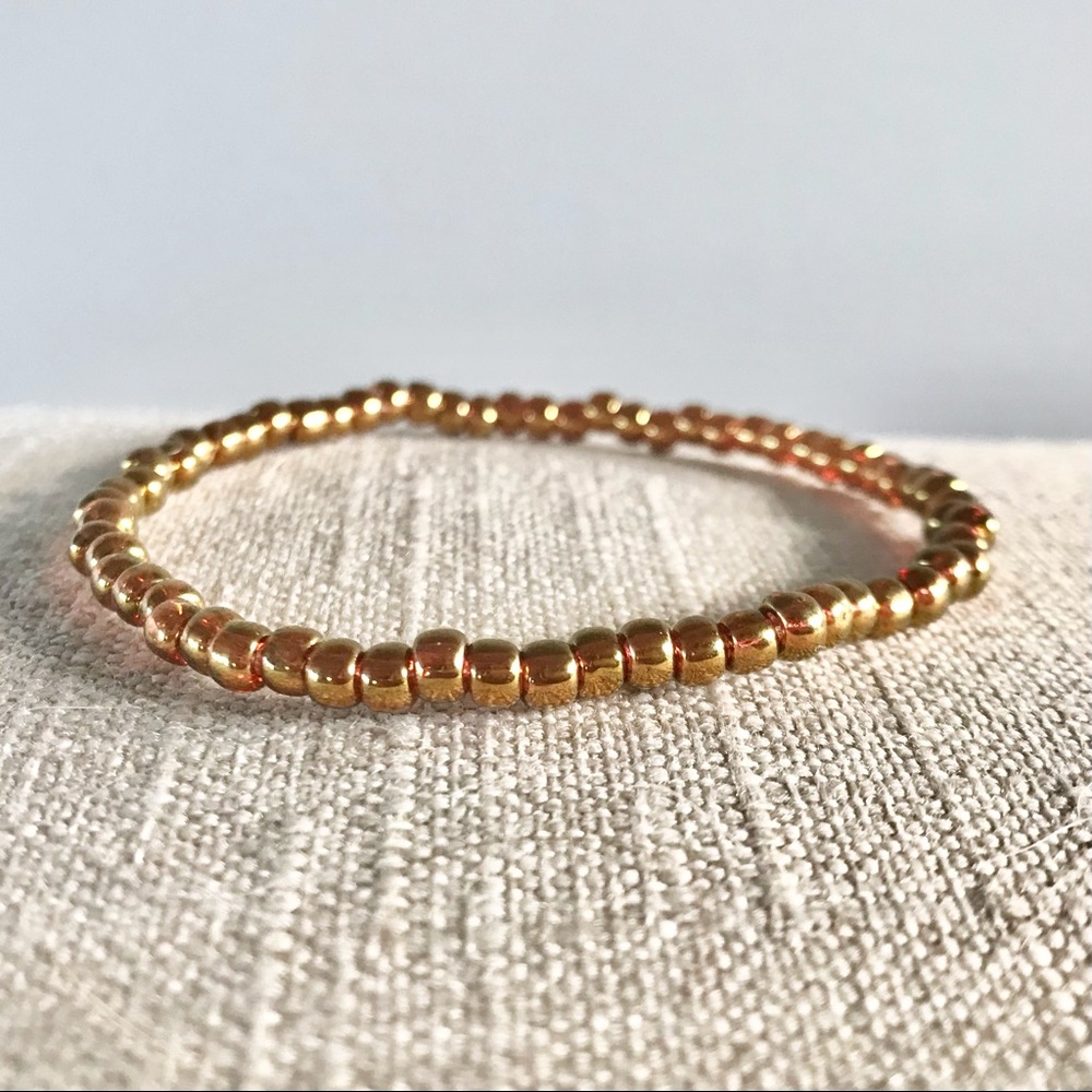 Rose Gold Dainty Minimalist Seed Bead Stretch Bracelet